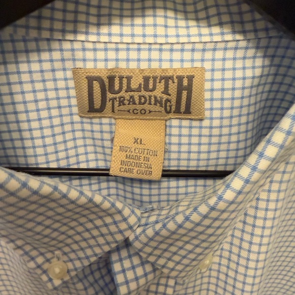 Duluth Trading Co Blue & White Grid Check Pattern Button Down Shirt SS XL - Picture 8 of 8